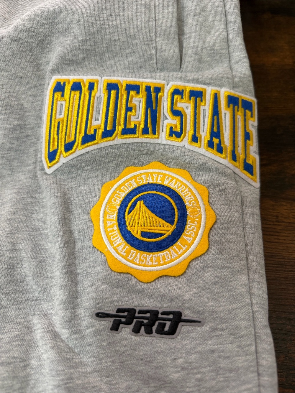 Golden State Grey Logo Sweatpants with Yellow & Blue Team Patches